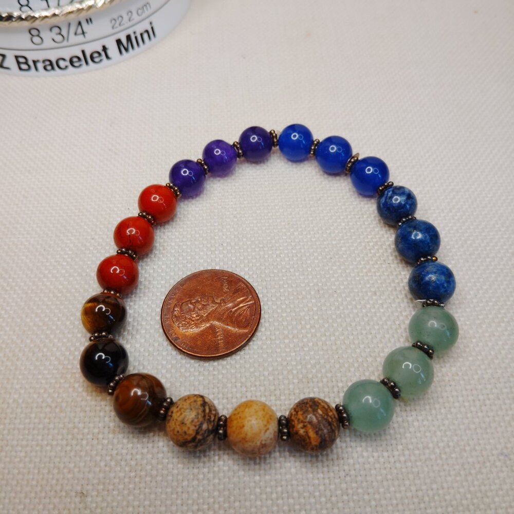 Sterling Silver Chakra Gemstone Stretch Bracelet